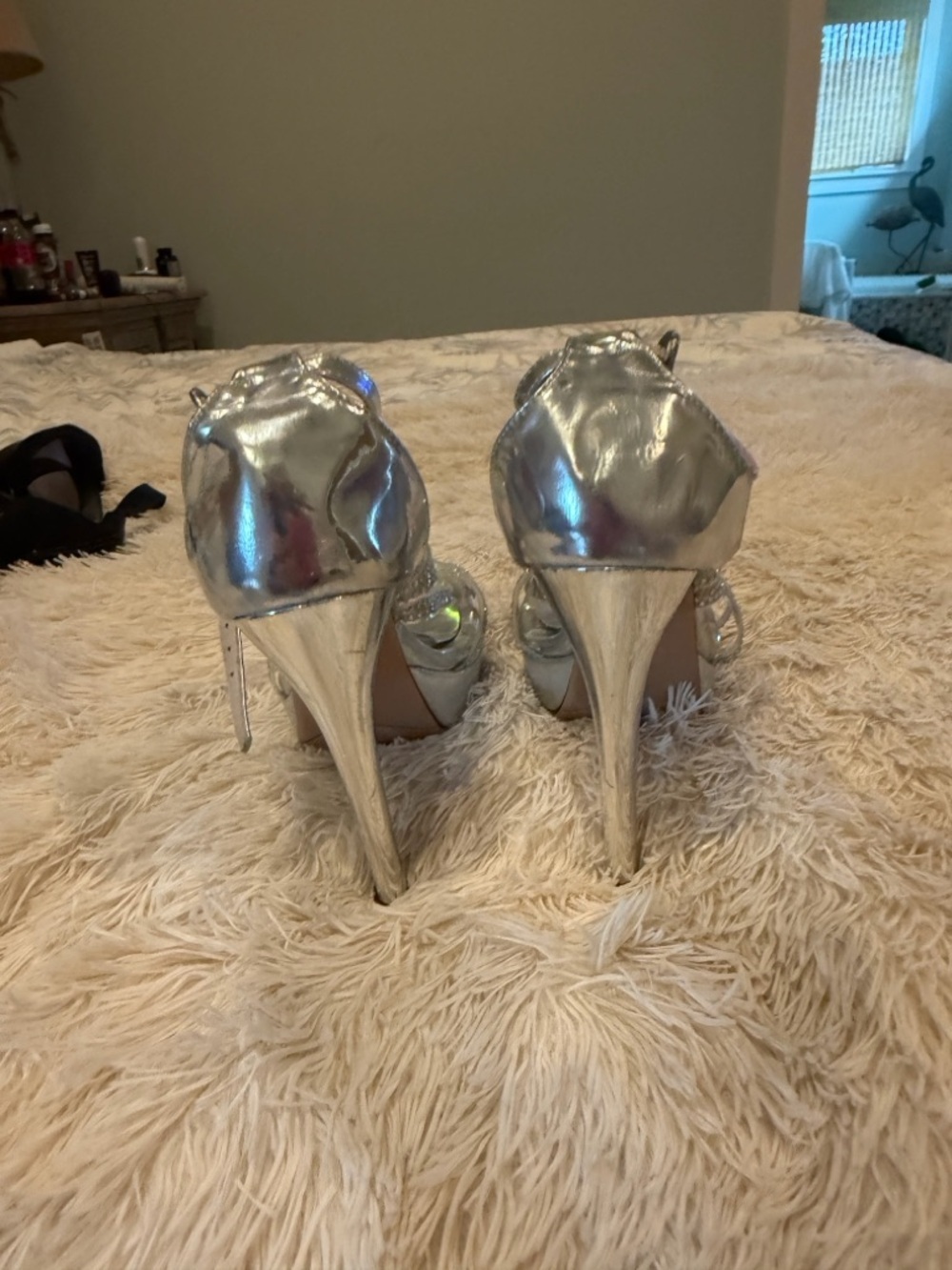 Women's Silver Glitter Strappy Platform Heels with Ankle Strap - Picture 3 of 4